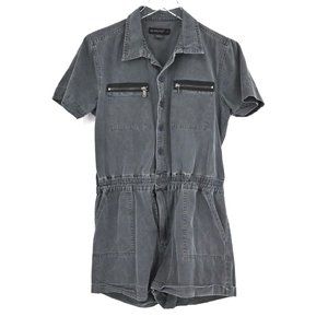 BLANKNYC Womens 100% Cotton Gray Romper Utility Zip Elastic Waist Size Medium